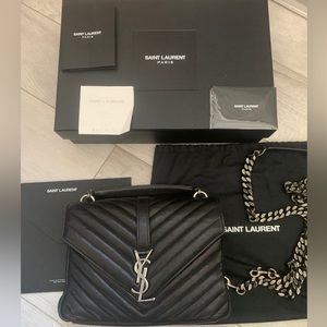 Saint Laurent Black and Silver medium college bag
